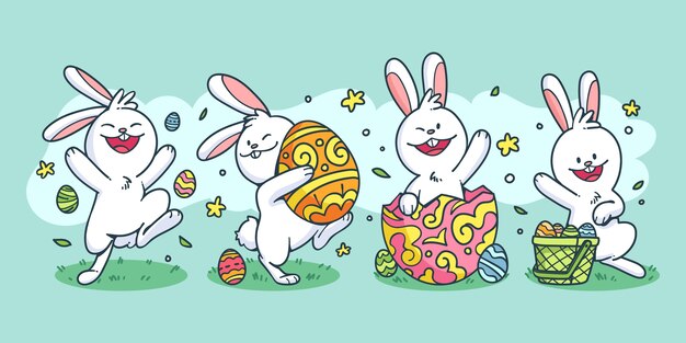 Collection de lapin de Pâques dessinés à la main