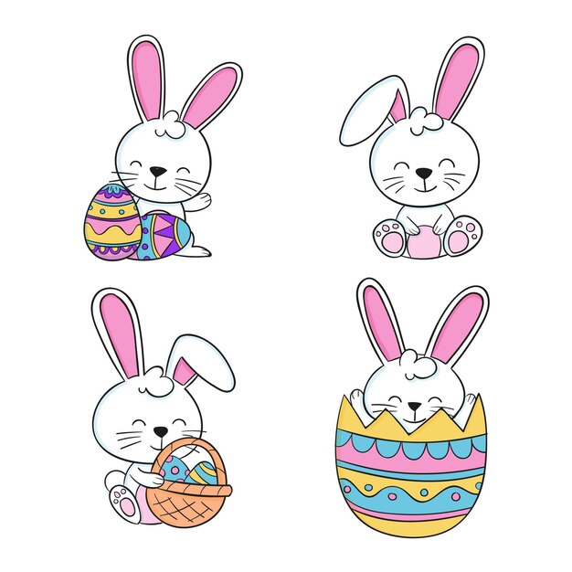 Collection de lapin de Pâques dessinés à la main