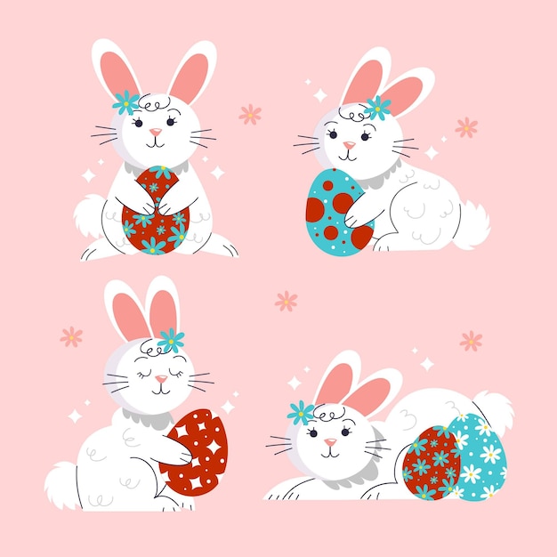 Vecteur gratuit collection de lapin de pâques dessinés à la main