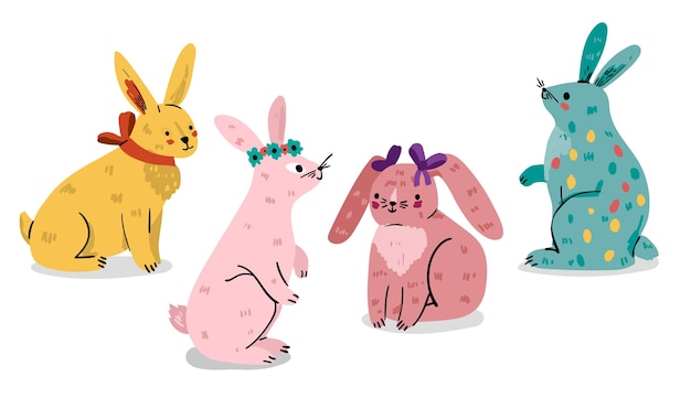 Collection de lapin de Pâques dessinés à la main