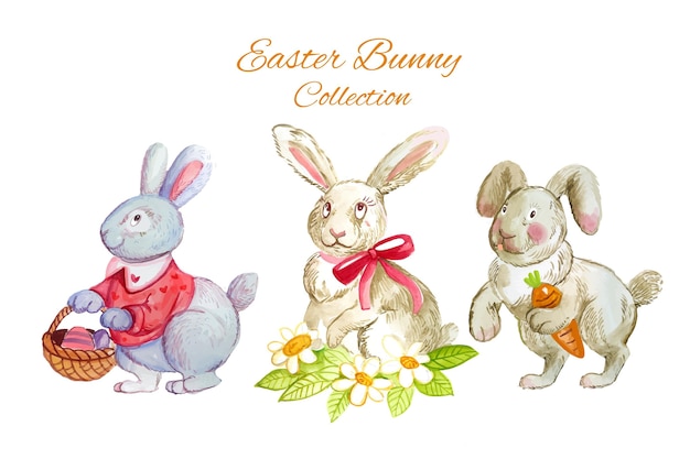 Vecteur gratuit collection de lapin de pâques dessinés à la main