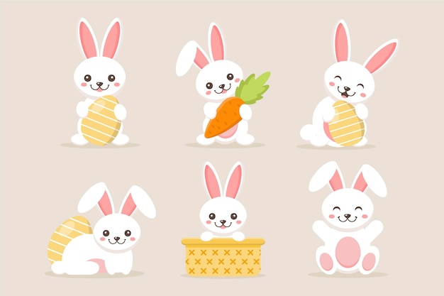 Collection de lapin de Pâques plat