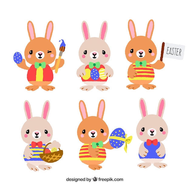 Collection De Lapins De Pâques Dessinés à La Main