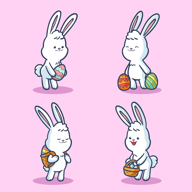 Vecteur gratuit collection de lapins de pâques dessinés à la main