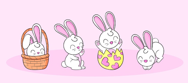 Vecteur gratuit collection de lapins de pâques dessinés à la main