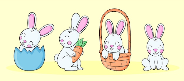 Vecteur gratuit collection de lapins de pâques dessinés à la main