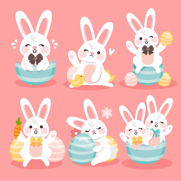 Collection De Lapins De Pâques Plats