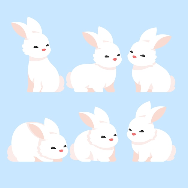 Collection de lapins de pâques plats