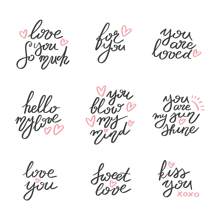 Vecteur gratuit collection de lettres d'amour dessinées à la main