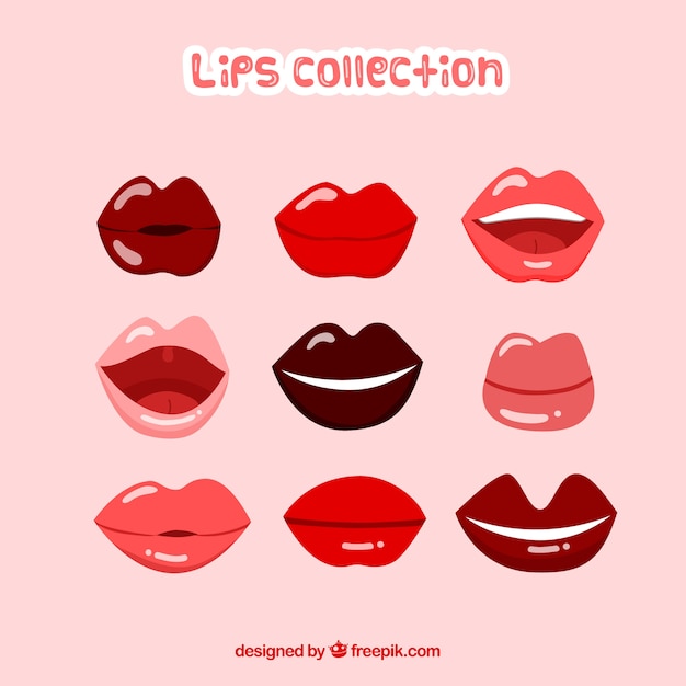 Vecteur gratuit collection de lèvres colorées avec un design plat