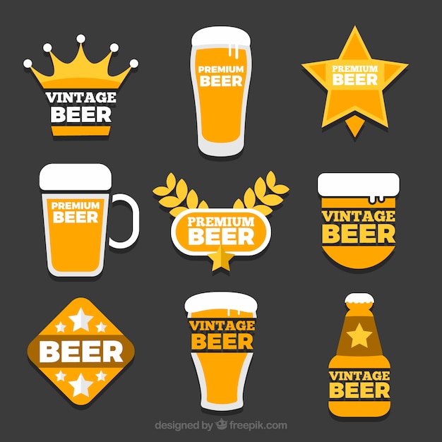 Vecteur gratuit collection de logo de bière plate