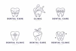 Vecteur gratuit collection de logo dentaire plat linéaire