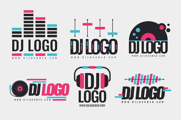 Vecteur gratuit collection de logo dj design plat