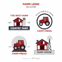 Vecteur gratuit collection de logo ferme plat rouge