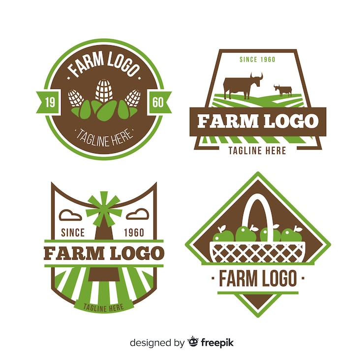 Vecteur gratuit collection de logo de ferme plat vert
