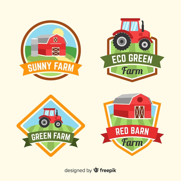 Vecteur gratuit collection de logo ferme plate