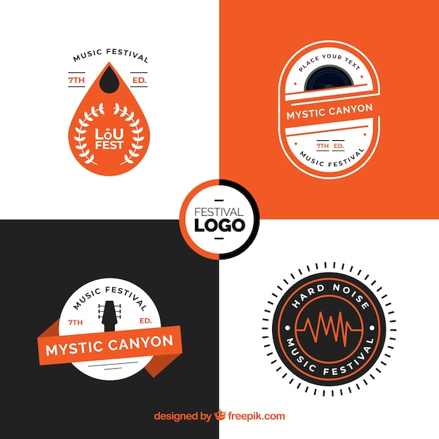 Collection De Logo De Festival De Musique Avec Un Design Plat