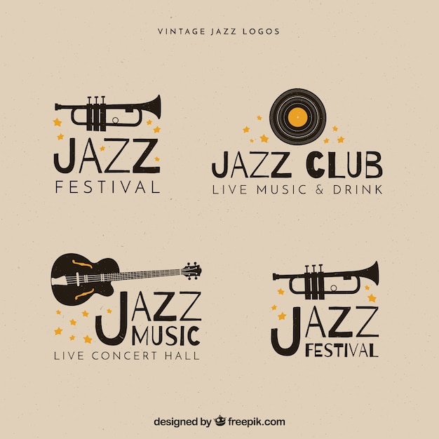 Vecteur gratuit collection de logo jazz avec style vintage