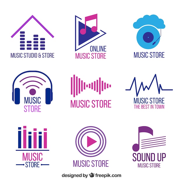 Vecteur gratuit collection de logo de magasin de musique avec un design plat