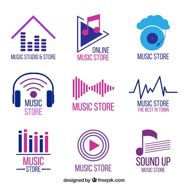 Collection De Logo De Magasin De Musique Avec Un Design Plat