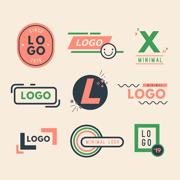 Vecteur gratuit collection de logo minimal coloré dans un style rétro
