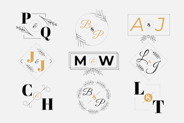 Vecteur gratuit collection de logo monogramme de mariage