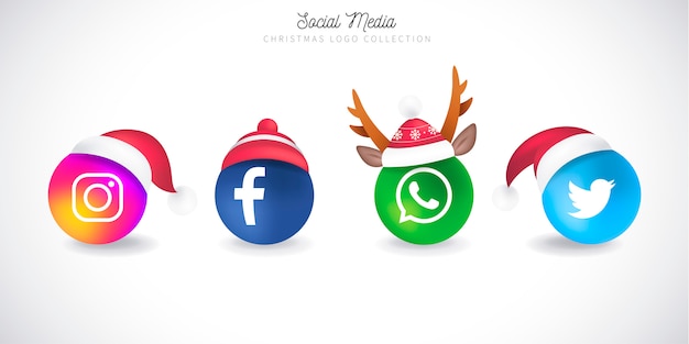 Vecteur gratuit collection de logo de noël sur les médias sociaux