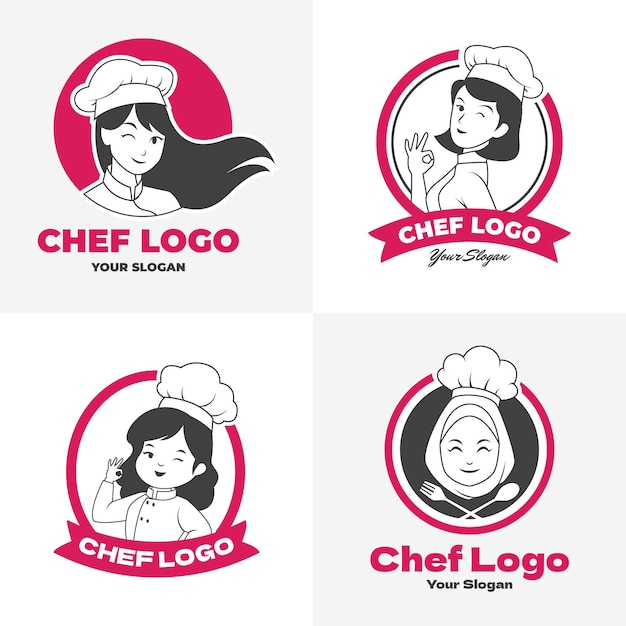 Vecteur gratuit collection de logo plat femme chef