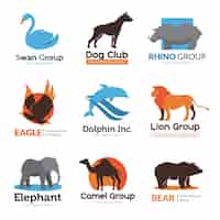 Vecteur gratuit collection de logo plat symboles animaux avec aigle ours emblème de club isolé emblème club isolé