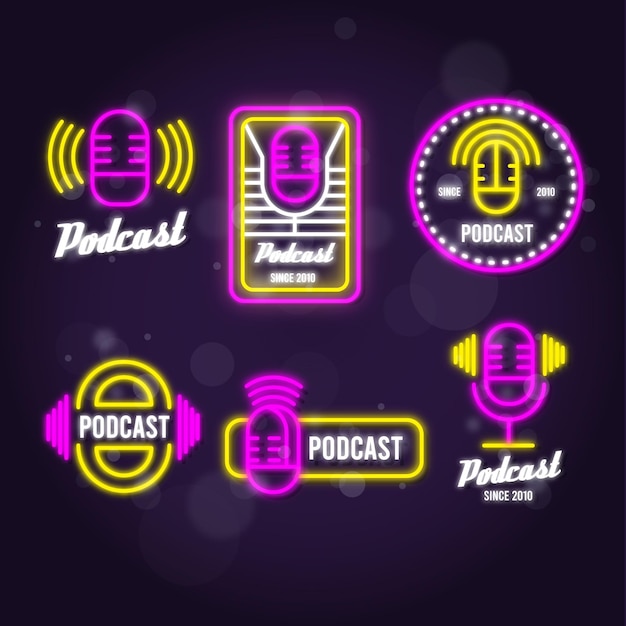 Vecteur gratuit collection de logo de podcast néon