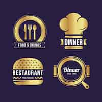 Vecteur gratuit collection de logo de restaurant rétro doré