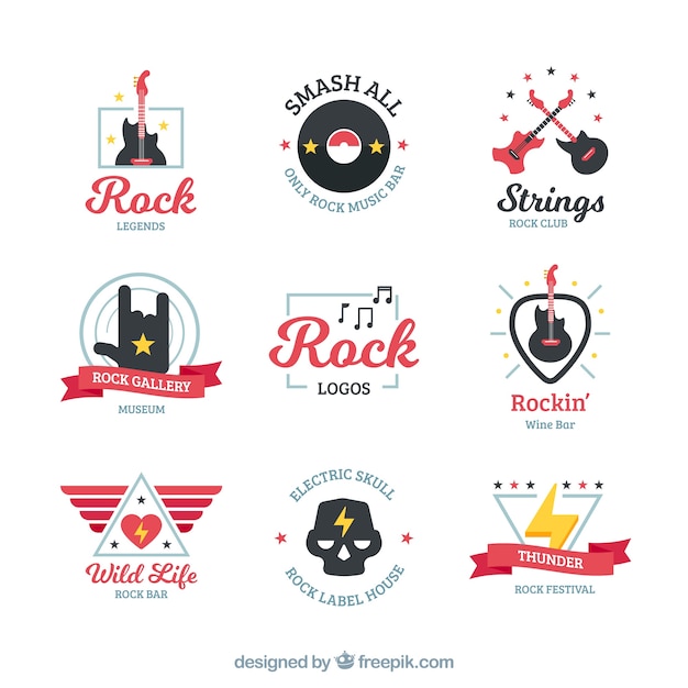 Collection De Logo De Rock Avec Un Design Plat