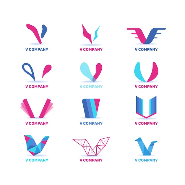 Vecteur gratuit collection de logo v en deux couleurs