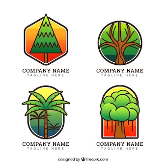 Collection de logos d'arbre dans le style plat