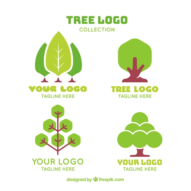 Vecteur gratuit collection de logos d'arbre dans le style plat