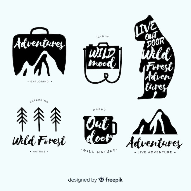 Vecteur gratuit collection de logos d'aventure dessinés à la main