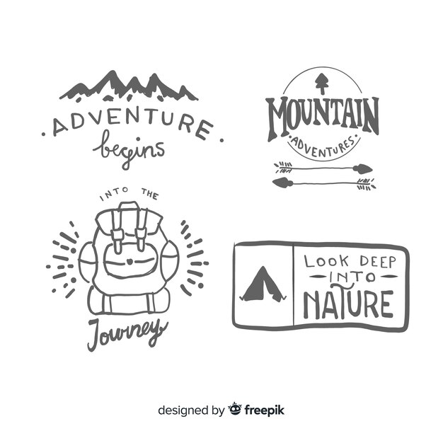 Collection de logos d&#39;aventure dessinés à la main