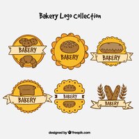Collection de logos de boulangerie au style dessiné à la main