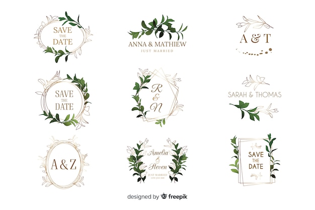 Vecteur gratuit collection de logos de cadre de mariage aquarelle