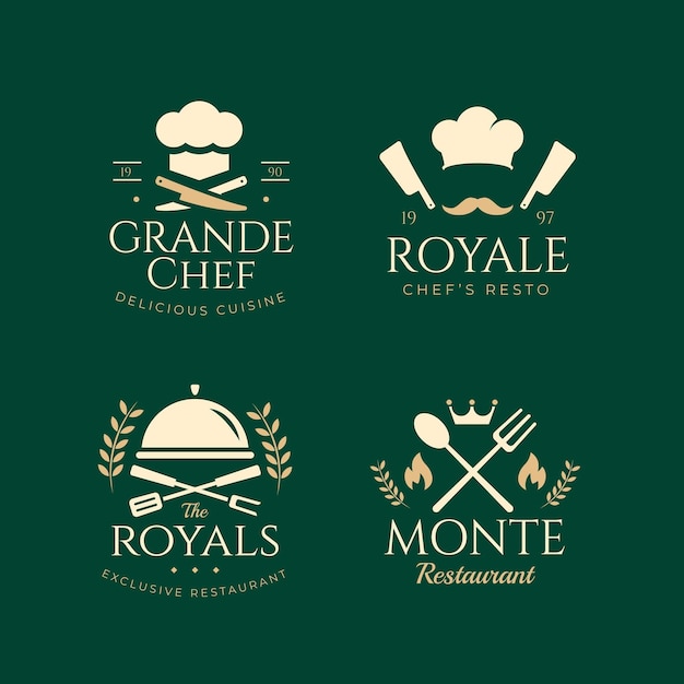 Vecteur gratuit collection de logos de chef plat