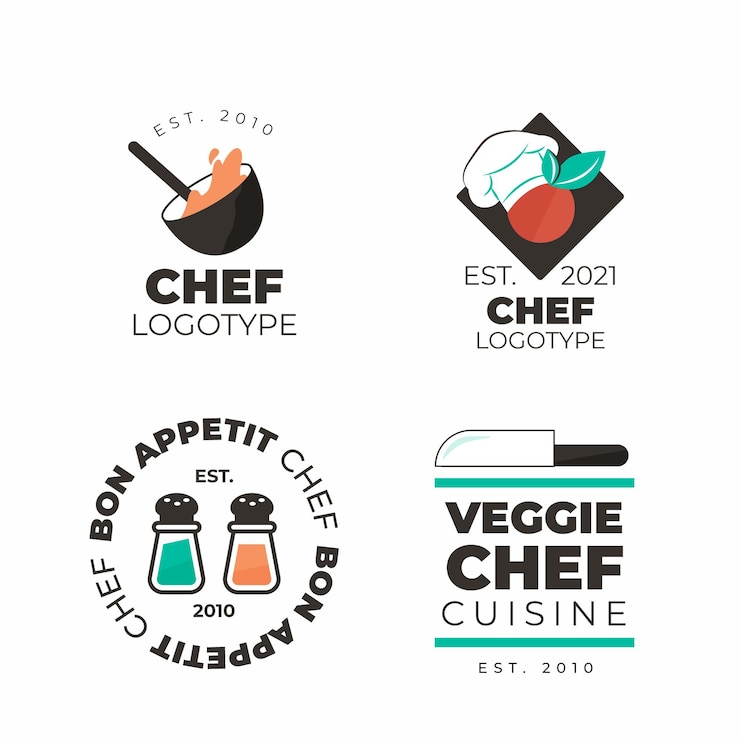 Vecteur gratuit collection de logos de chef plat
