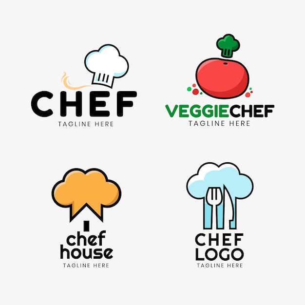 Vecteur gratuit collection de logos de chef plat