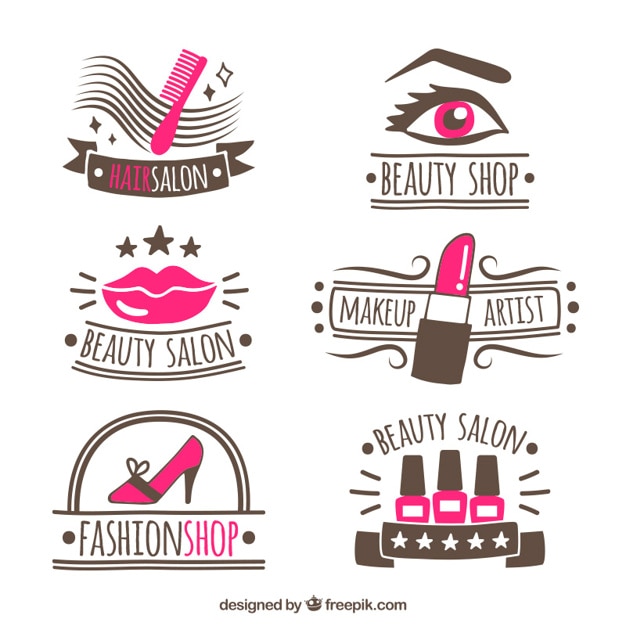 Vecteur gratuit collection de logos dessinés à la main pour un salon de beauté