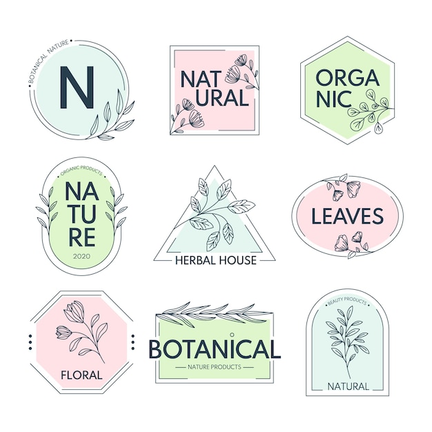 Vecteur gratuit collection de logos d'entreprise naturels dans un style minimal