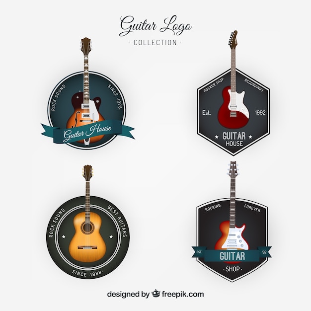 Vecteur gratuit collection de logos de guitares style vintage