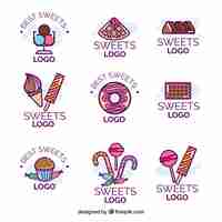 Vecteur gratuit collection de logos de magasin de bonbons pour les entreprises