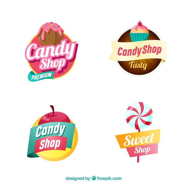 Vecteur gratuit collection de logos de magasin de bonbons pour les entreprises