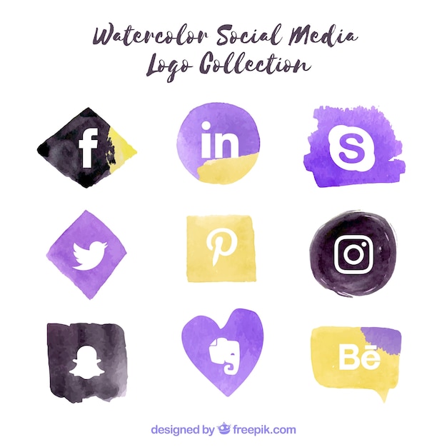 Vecteur gratuit collection de logos de médias sociaux dans un style aquarelle