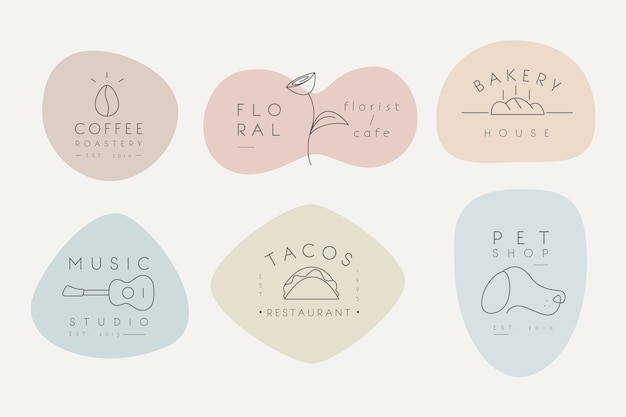 Vecteur gratuit collection de logos minimale avec des couleurs pastel