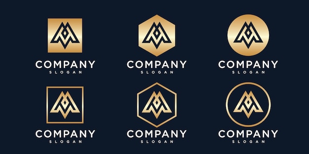 Collection de logos d'or de la lettre m initiale